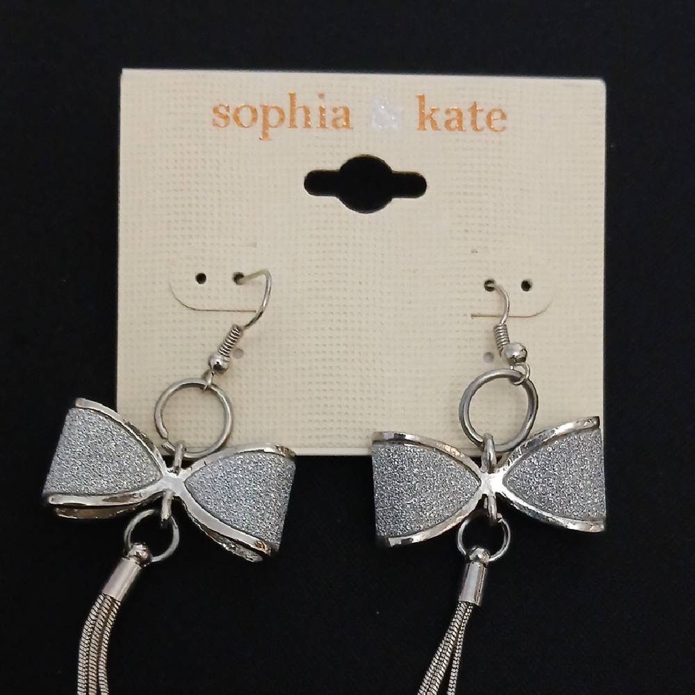 Silver Bow Earrings - Picture 2 of 5